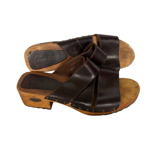 Y2K Candies wooden leather strappy clogs shoes size 10 - Picture 8 of 9